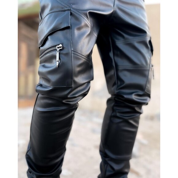 Guapi Mens Black Faux Leather Pants Size 28 Belted Ankle NWT Streetwear  [jb] - Picture 4 of 11